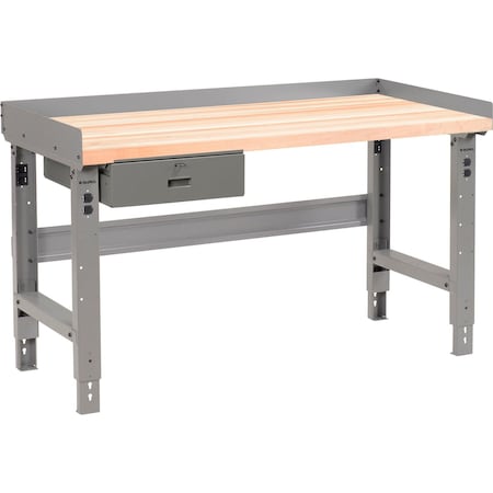 Global Industrial 48 x 36 Adj Height Workbench w/Drawer, Gray- Maple Square Edge Top 319080AGY